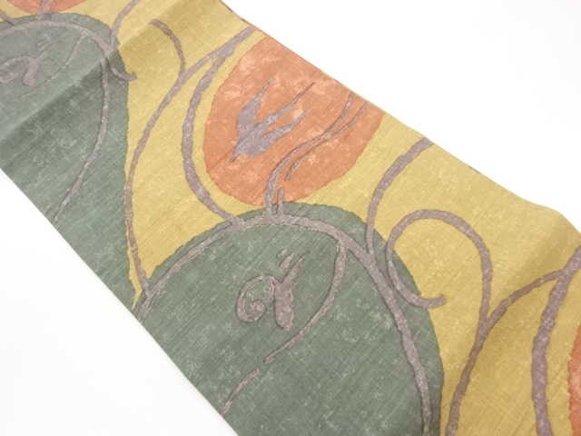 JAPANESE HIRAKI NAGOYA OBI / TSUMUGI / ABSTRACT ARABESQUE